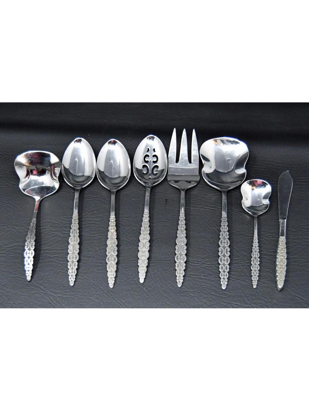 Lyon Romanesque International Silver Stainless Flatware 8 Pc Serving Set Vintage